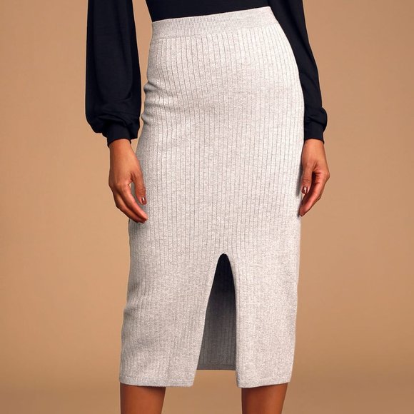 Free People Dresses & Skirts - Free People Skyline Heather Grey Ribbed Midi Skirt